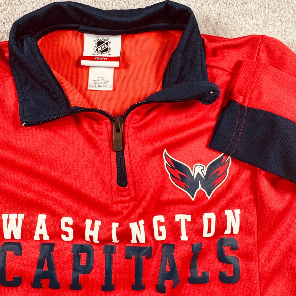 NHL Washington Capitals Youth Small Red Navy 1/4 Zip Pullover Hockey Shirt Sm 8